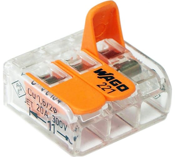 Фотография товара 'КВТ 87772 Клемма компактная рычажковая универсальная Wago 221–413 (Wago)'