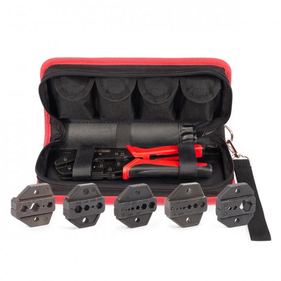 Фотография товара 'КВТ HT-330 Пресс-клещи с набором из 5 матриц для опрессовки разъемов SMA, N-типа, TNC, BNC, FME, UHF'